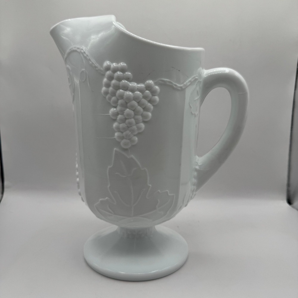 Westmoreland Paneled Grape Pitcher Milk Glass White Vintage 9 Inch Footed